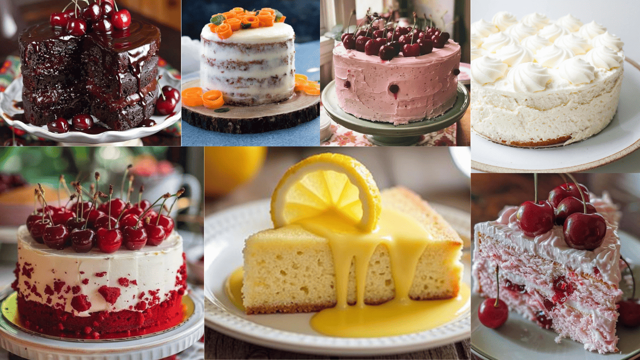 Assorted cakes featuring different delicious cake flavors to try.